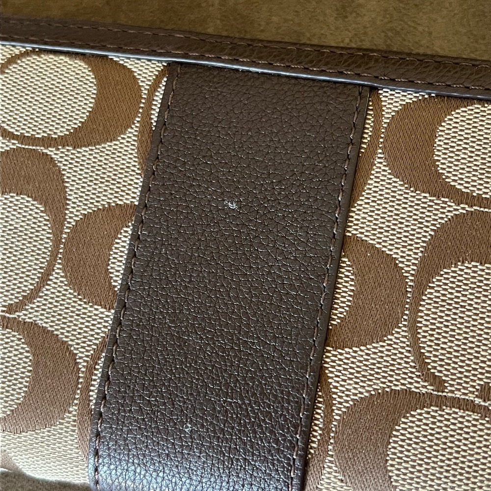 Coach Signature Canvas Zip Around Wallet Brown Tan Leather - Picture 3 of 9